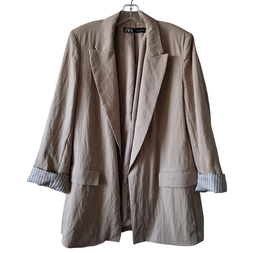 Zara Blazer L Rollup Sleeves Contrast Cuffs Office Wear Dark Academia Casual NWT
